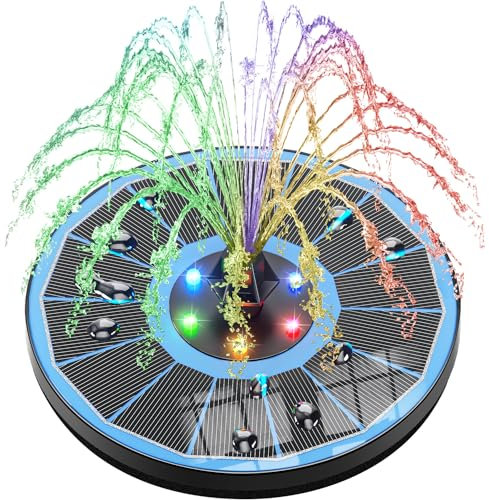 SZMP Fontana Solare con Pannello in Vetro 100% Aggiornato,Pompa per Fontana Solare da 3.5W con 8 Ugelli e 4 Fissatori,per Bagno per Uccelli,Acquario,Stagno o Decorazione del Giardino