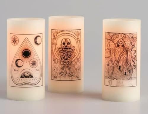 Uppsättning av 3 tarotkort flamlösa 6 tum pelarljus