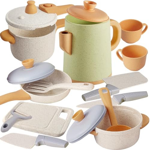 HYAKIDS Toy Pots and Pans Set Kids Kitchen Accessories, Pretend Play Kitchen Toys Cooking Set Cookware Playset Gifts for Boys Girls 3+ Years Old
