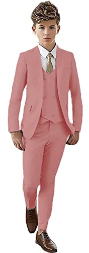 3 PC Boys Tuxdos Suit Formal Wedding Party Pant Suits Peaked Label Ring Bearer Outfits Mauve