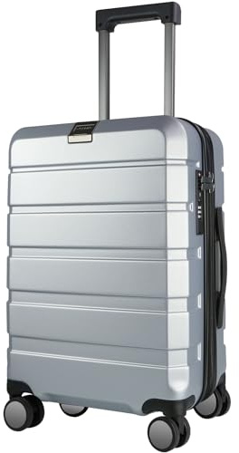 KROSER Handgepäck Koffer 55x40x20 - Leicht, Hartschale, Reisekoffer Trolley mit 4 Rädern & Integriertes TSA-Schloss, Robuster Trolley-Koffer mit USB-Anschluss, 20-Zoll-Handgepäck, Silbergrau