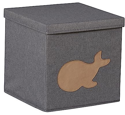 LOVE IT STORE IT Premium Cubo Portaoggetti Con Coperchio - In Lino - Pieghevole - Rinforzi In Legno - Compatibile Kallax - 30x30x30 cm - Fantasia A Balena,Grigio