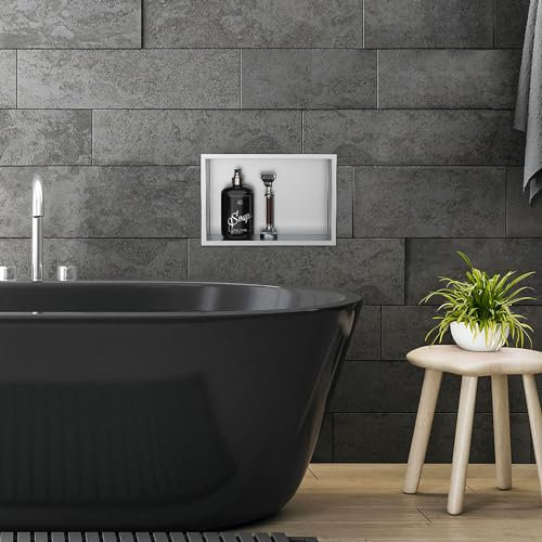 LuxeBath Niche de Douche Encastrée Murale, 20x30x10cm, en Acier Inoxydable, Argent, Étanche, Étagère avec Cadre Salle de Bain, Encastrable, Seule Couche, Rangement Articles Toilette, Matériel Montage
