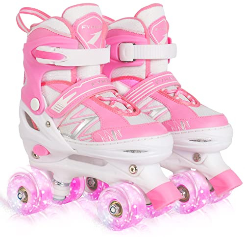 SZHZS Kids Roller Skates for Girls Children Beginners | 4 Sizes Adjustable,Kids Roller Skates for Child Toddler Ages 4-6-12,with 8 Light up Wheels