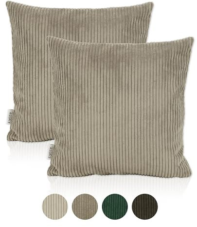 Lycce 2er Set Kissenbezüge, Kissenhüllen Cordstoff (50 x 50 cm), dekorative Zierkissen & -hüllen, Cord Kissen für Dein Zuhause (Taupe)