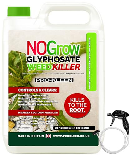 Pro-Kleen NOGROW WeedKiller 4 Litre Deep Root Killing 7.2g/l Glyphosate Weed Killer Ready to Use Formula Supplied with Spray Head & Hose