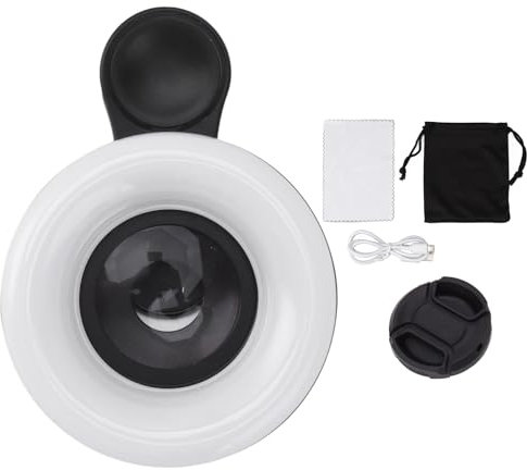 FLEXMAN Obiettivo Macro Phone 15X con Luce, Obiettivo Macro con Luce di Riempimento 2800~6500K con Anelli a Clip Luce per Fotografia con Smartphone, Registrazione Video con Fotocam (Nero)