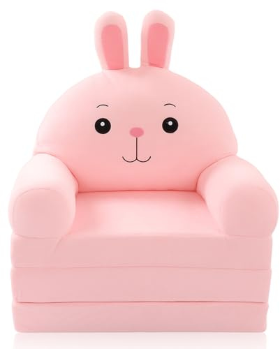 Fauteuil de Dossier de canapé en Peluche pour Enfants, Canape Enfant, Canapé-lit 2 en 1 Ouvert pour Enfants, Canapé Pliable, Canapé de Dessin animé pour Salon et Chambre à Coucher (Rose)