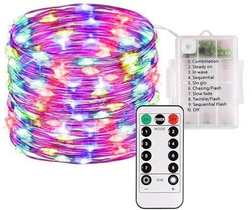 1 Pack Dual Power Fairy Lights – Battery & USB Operated, 10M 100 LED Waterproof String Lights with Remote, 8 Modes Dimmable for Indoor/Outdoor, Garden, Patio, Bedroom, Christmas (Multicolor)