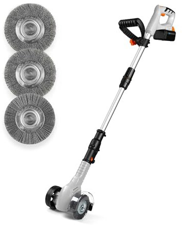 VonHaus Weed Remover Cordless – Telescopic/Height Adjustable Grout, Driveway, Patio, Stone, Wood, Paving Electric Cleaner/Sweeper Machine – 20V Battery, Charger, 3 Interchangeable Brushes
