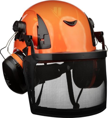 Malta Dynamics Arborist Kit | Forestry Kit Helmet Combo | Helmet with Mesh Face Shield and Mounted Earmuffs | Type 2 Helmet | Orange | ANSI Z89.1-2014 Type 2 Class C, EN12492, & OSHA 1910 and 1926