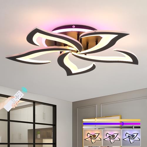 ZAITINZ LED Ceiling Light Dimmable, 50W Flush Ceiling Lights with Remote Control,Petals Chandeliers Ceiling Lamp for Bedroom Living Room Kitchen Game Room,3000-6000k, Black