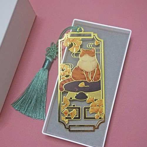 Yocuzee segnalibro in metallo con scatola regalo, regali per donne, insegnanti, studenti, segnalibro con nappina, segnalibro per libri (gatto 02)