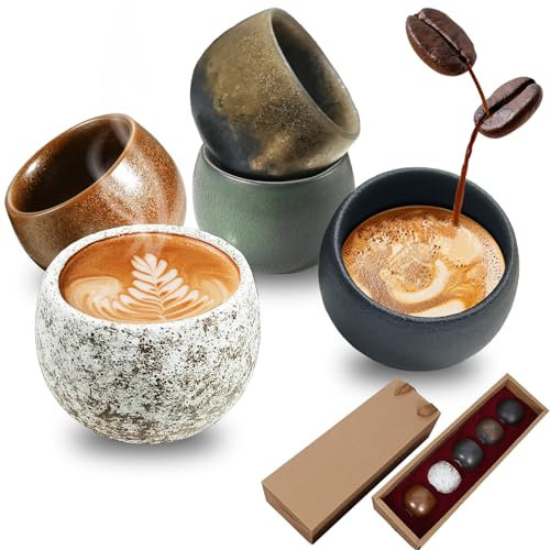 Yunlaishaocer Tasses à Café Espresso Faïence - Set de 5 Tasse a Cafe - Tasses à café de haute qualité Moderne 50ml - pour café ou thé