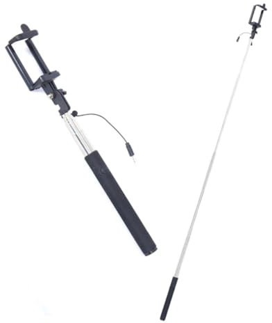 PARENCE.- Set de 2 Palos Selfie universales para Smartphone - botón de Enchufe fotográfico - Enchufe Jack - hasta 1 Metro de Longitud desplegado, Color Aleatorio - 2 Piezas