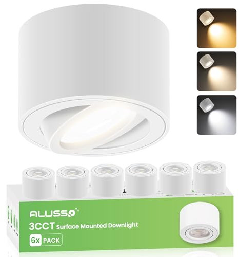 ALUSSO 6W LED Aufbauspot Weiß Dimmbar, 540LM LED Modul 230V, 3000K/4000K/6500K Einstellbar Deckenstrahler, 60°&120° Wählbar Aufbaustrahler, 30°Schwenkbar Ø80x50mm Deckenspots, 6er-Pack
