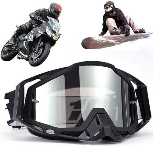 Yoihuqi Occhiali da Sci, Occhiali Motocross, Occhiali Da Moto Antipolvere, Maschera Motocross Trasparente, Occhiali per Gli Sport all'Aria Aperta, per Mountain Bike, Sci o Caschi Aperti, Nero/Argento