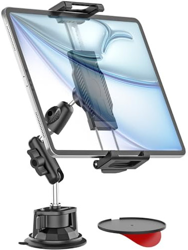 INSSKY Car Dashboard Windshield Tablet Holder, [Strong Suction Cup & Metal Adjustable Arm] Vehicle/Truck Mount for iPad Pro 12.9/ Air/Mini, Galaxy Tab, All 6.1-15.6 Tablet and Phone