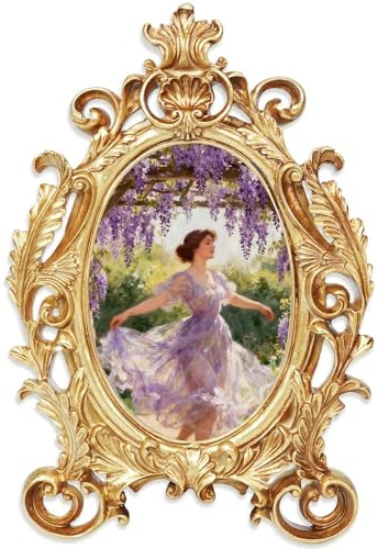 Oval Photo Frame 4x6, Gold Vintage Resin Picture Frames with Glass Cover, Antique Picture Frame for Living Room, Retro Handmade Photo Frames for Tabletop or Wall Hanging, Pictures Display Frames Art