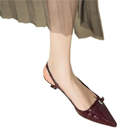 LVCHAO Sandalias De Tacón Medio con Punta De Charol Color Rojo Vino For Mujer, Zapatos De Tacón Fino con Parte Trasera Vacía para Bodas, Fiestas, Bailes(Red,35)