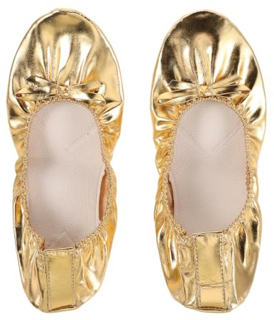 LRXIYODE Zapatos de Ballet para Mujer Zapatillas de con Blanda y Alta Elasticidad Flexibles para Ballet del Vientre y Yoga Diseño Profesional con Dividida Color Dorado