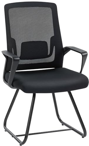 HOMCOM Desk Chair No Wheels, Mesh Back, Lumbar Support, Armrests, Black | Meeting Office Chair, Lumbar Support, Reception, Waiting Room, Conference Room