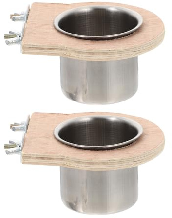 Hohopeti 2 pièces Bol INOX avec Support Bois pour Oiseaux et Perroquets Lot de Bols Alimentation Multifonctions pour Cage Distributeur Eau et Nourriture pour Petits Animaux comme Perruches