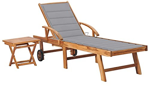 Generico Lettino Prendisole con Tavolo e Cuscino in Massello di Teak,Mobili,Mobili da Giardino,Mobili e sedie da Giardino,Sdraio da giardino-3063022