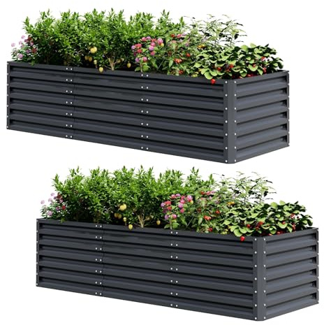UDPATIO Upphöjd bädd av metall, 240 x 60 x 90 cm, set om 2, zinkaluminium fristående upphöjd säng för trädgård och balkong, 1296 l planteringslåda för trädgård, för odling av grönsaker, blommor och