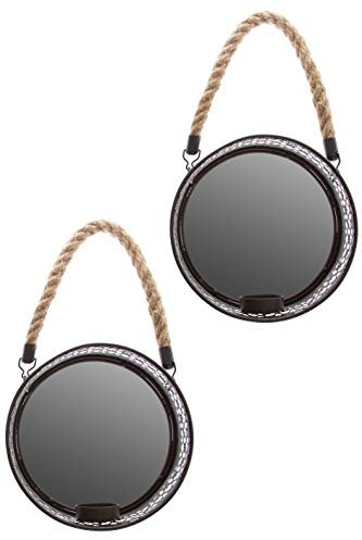 elbmöbel Wandleuchte Blaker Kerzenhalter 2er Set mit rundem Spiegel Ornamente Landhausstil schwarz Metall