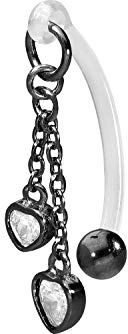 PIERCINGLINE PMFK Bananabell + diseño de acero quirúrgico | cadena + 2 corazones de cristal | Piercing para zona íntima del vientre | selección de colores, Acero inoxidable