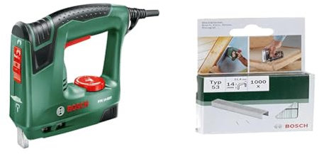 Bosch Elektrotacker PTK 14 EDT, 1000 Klammern, Karton (30 min-1 Schläge, Nägel: 14 mm, 1,1 kg) & Bosch 2609255823 DIY Klammern Typ 53 11.4 x 0.74 x 14 mm
