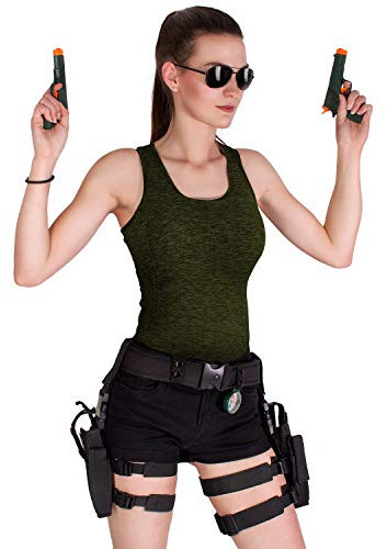 Black Snake® Damen Lara Croft Kostüm | Gürtel, rechtes + linkes Beinholster - Schwarz - OneSize