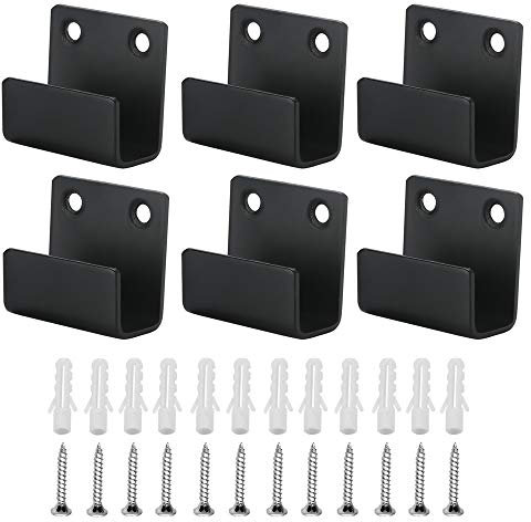 JUN-H 6 Pieces Heavy Duty Hooks Stainless Steel Ceramic Tiles Display Wall Hooks Metal Device Holder U Angle Bracket For Bathroom And Kitchen Garage With Fastening Material Device Hook (Black)