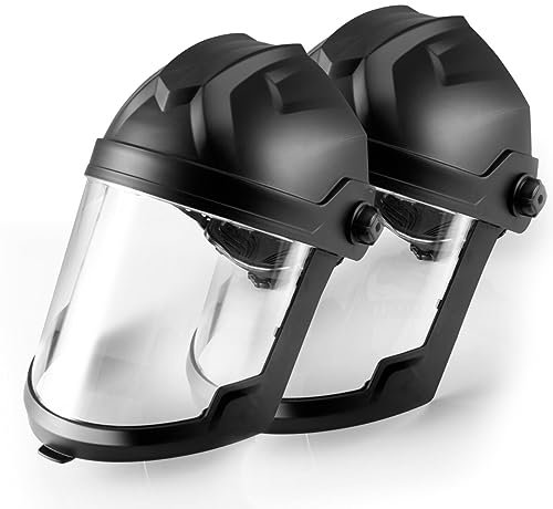 STAHLWERK Gesichtsschutz mit großem Polycarbonat-Schleifvisier und ergonomischem Premium-Kopfband – größenverstellbar, leicht, Schleifhelm für Schleifarbeiten, Schutz vor Splittern (2 Stück)