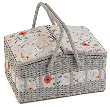 Hobby Gift Nähkästchen groß, Weidenkorb mit zwei Deckeln, Wildblumen