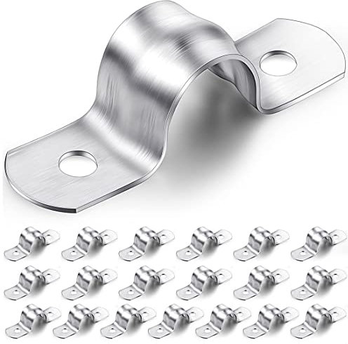 Androxeda 12 mm/ 0,5 Pollici Morsetto Cinghia Tubo, 20 Clip Tubi in Acciaio Inox 304 Morsetto per Tubi U Clip Fascetta di Tensione della Cinghia Tubo a Due Fori Clip Sella per Tubo Acqua e Tubo Gas