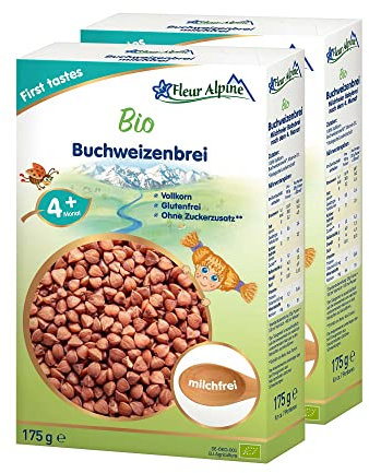 FLEUR ALPINE Bio Babybrei Buchweizen 2er Pack - Leckerer Frühstücksbrei | Nahrhaft und glutenfrei | einfache Zubereitung | Babynahrung 4+ Monate ohne Zuckerzusatz | 2x7 Portionen
