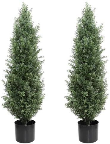 Künstliche Zedern-Formschnittbäume, 91 cm, für den Außenbereich, Natur-Zypressen, lebensechte Formschnittbäume, künstliche Pflanzen, Sträucher für Zuhause, Garten, Veranda, Dekoration (2 Stück)