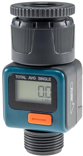 ChiliTec Digitaler Wasserzähler Durchflussmengenzähler mit Anschluss Adapter für 1 und 3/4 Ausgang 3/4 Zoll, 4 Modi, 7 Tage Programm Echtzeitmessung mit LC Display
