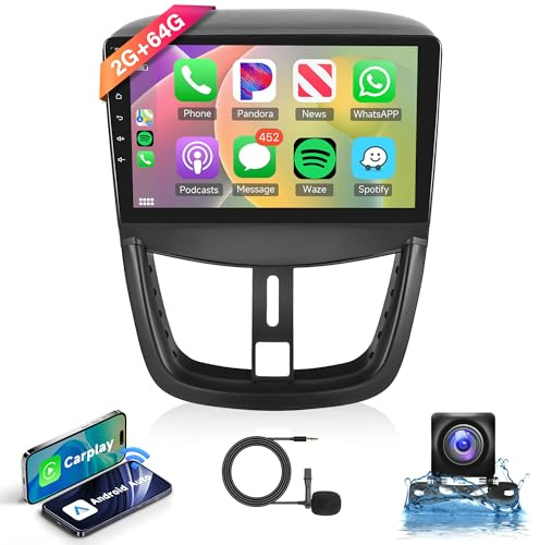 2G+64G Android bilradio 2 DIN för Peugeot 207 2006–2015 med trådlös CarPlay och Android Auto, GPS, WiFi, 9 tum, spegellänk, Bluetooth, FM/RDS, DAB, OBD, DVR, HiFi, SWC