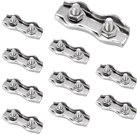 CEEYSEE 10Pcs Heavy Duty Wire Rope Clips M3 304 Stainless Steel Double Clamp Buckle Nuts Wire Ropes Cable Duplex Bolt Cable Clamp Wire Rope Clips for Fixing Drying Racks and Rigging Rope(U/M3/GSJ)