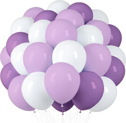 50 Globos Blancos, Lilas y Violetas de Látex Natural Biodegradables, Fabricados en la UE, 12 (31cm), Óptimos para Helio y Aire, Ideales para Bodas, Cumpleaños y Bautizos
