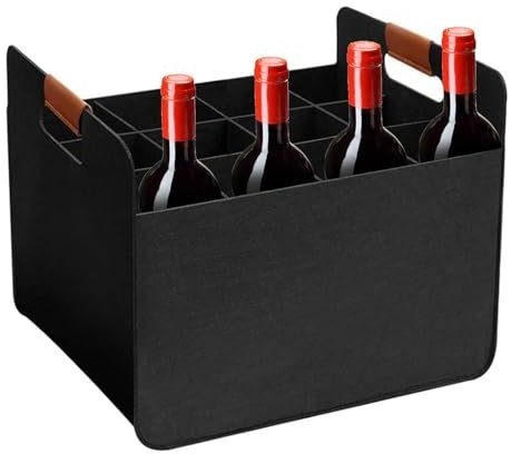 Générique Sac À Bouteilles avec 12 Compartiments, Panier À Bouteilles avec Poignée Accessoires d'alcool pour Sac À Vin Sac De Rangement pour Bouteilles De Vin en Feutre Caisse À Vin Pliable