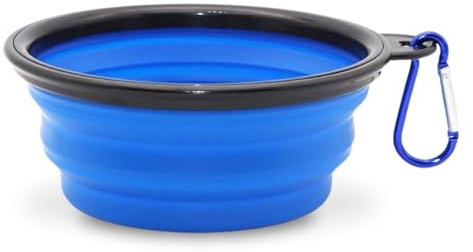 Bol de Voyage Pliable en Silicone pour Chien et Chat 450 ml avec Mousqueton - Portable pour Eau et Croquettes - Accessoires (Bleu)