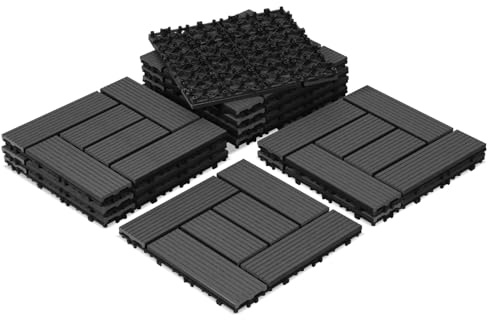 Jiubiaz 30 x 30 cm WPC terrassplattor, WPC klickplattor, terrassplattor med klicksystem, golvbeläggning för balkong terrass – väderbeständig med dräneringsfunktion, 44 stycken för 4 m² antracit