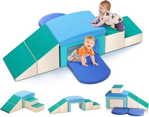 CUPCHID Parcours Motricité Bébé en Mousse,Blocs d’Escalade avec Housse en Cuir et Attaches à Crochets et Boucles, Mousse Blocs de Construction Jouets éducatifs,Soft Play Corner Climber (DM152123)