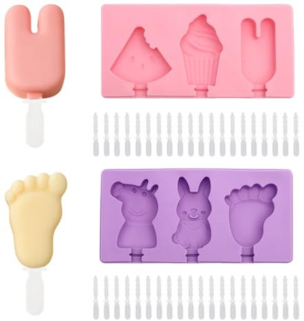 Moule à glace, Lot de 2 Moules Glace Silicone, Réutilisables Popsicle Mold, Moule Glace pour Adultes et Enfants, Sans BPA, avec 40 des bâtons, pour Ice Cream Maison Dessert DIY