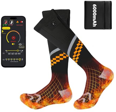Calcetines Calefactables - Frskalet 2 * 6000mAh Recargables Calefactables Calcetines Control por App, 4 Configuraciones, calefacción Calcetines hombrey Mujere para Actividades al Aire Libre