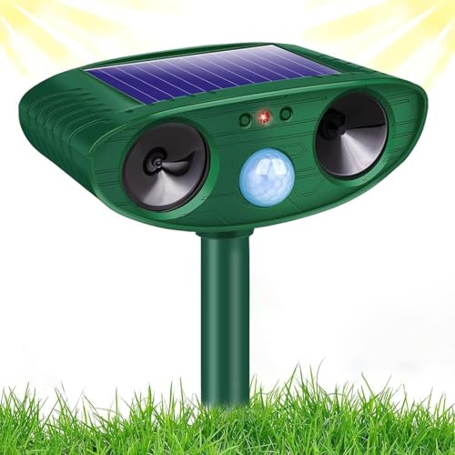 Ywuly Cat Deterrent, Garden, Cat Scarer, Ultrasonic Solar Animal Repellent, Waterproof Marten Deterrent with IPX4 & PIR Motion Sensor, Cat Deterrent for Garden, Effective Against Cats, Dogs, Martens